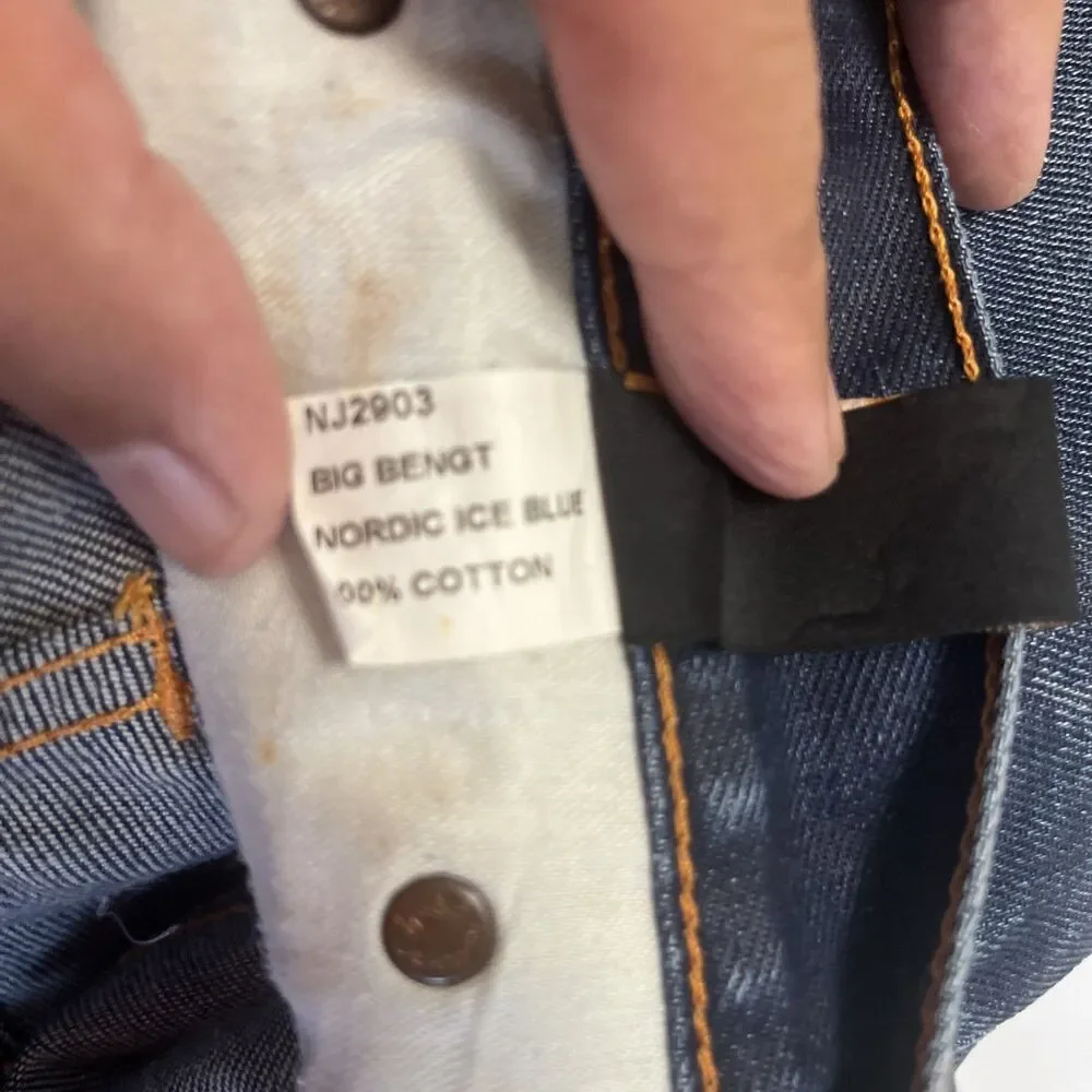 NUDIE JEANS Men's Big Bengt Jeans Nordic Ice Blue Cotton Button Fly Size 36x32